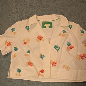 Maeve White and Red Blouse with Relaxed Fit